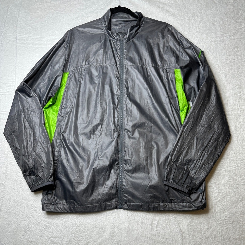 Nike Golf Windbreaker Jacket Mens L Gray Lime Green Ripstop Full Zip